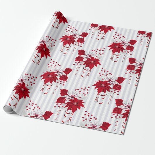 Red & White Poinsettias Blumenweihnachtsfest Geschenkpapier (Ungerollt)