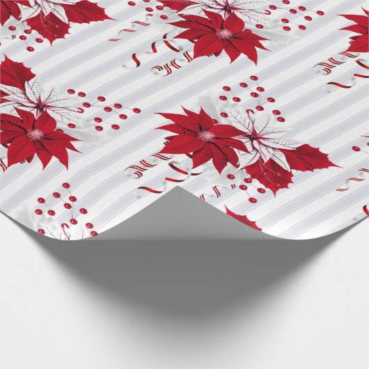 Red & White Poinsettias Blumenweihnachtsfest Geschenkpapier (Ecke)