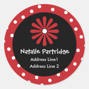 Red & White Polka Dot Address Labels Runder Aufkleber
