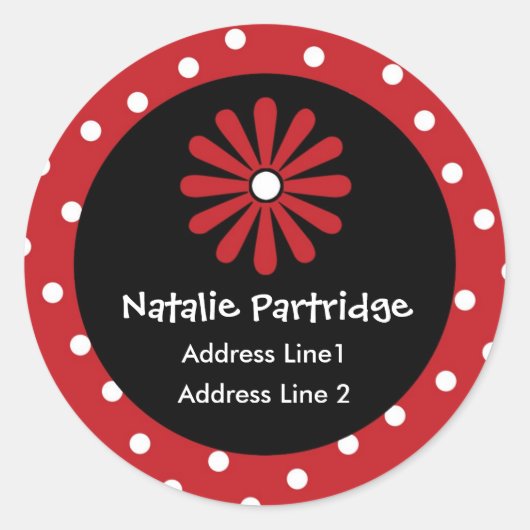 Red & White Polka Dot-Adressenschilder Runder Aufkleber (Vorderseite)
