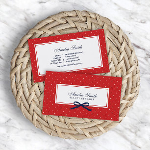 Red & White Polka Dot Blue Ribbon Social Media Visitenkarte