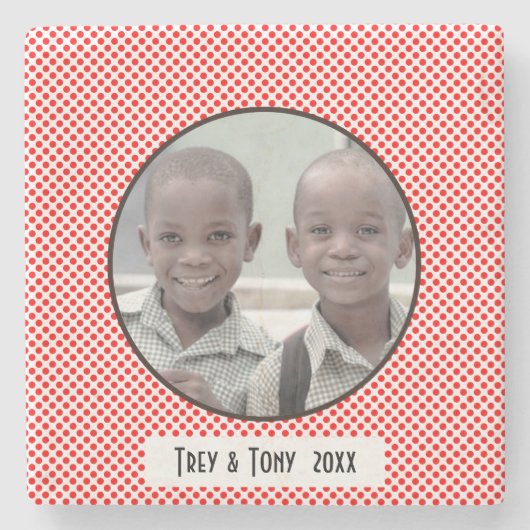 Red White Polka Dot Foto Rahmen Steinuntersetzer (Vorderseite)