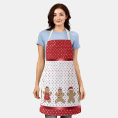 Red & White Polka Dot & Gingerbrett Weihnachten Schürze (Getragen)
