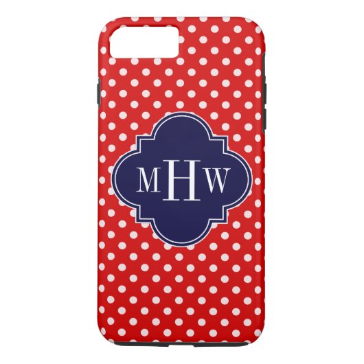 Red White Polka Dot Navy Quarto 3 Monogramm Case-Mate iPhone Hülle (Rückseite)