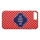 Red White Polka Dot Navy Quarto 3 Monogramm Case-Mate iPhone Hülle (Rückseite (Horizontal))