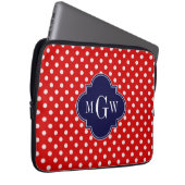 Red White Polka Dot Navy Quarto 3 Monogramm Laptopschutzhülle (Vorne Rechts)