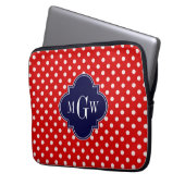 Red White Polka Dot Navy Quarto 3 Monogramm Laptopschutzhülle (Vorderseite Links)