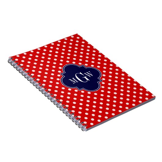Red White Polka Dot Navy Quarto 3 Monogramm Notizblock (Rechte Seite)