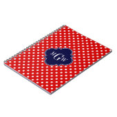 Red White Polka Dot Navy Quarto 3 Monogramm Notizblock (Linke Seite)