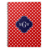 Red White Polka Dot Navy Quarto 3 Monogramm Notizblock (Vorderseite)