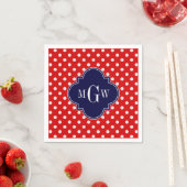 Red White Polka Dot Navy Quarto 3 Monogramm Serviette (Beispiel)