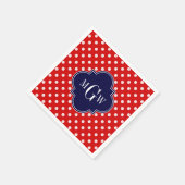 Red White Polka Dot Navy Quarto 3 Monogramm Serviette (Ecke)