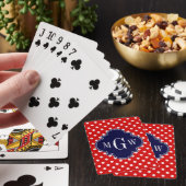 Red White Polka Dot Navy Quarto 3 Monogramm Spielkarten (In Situ)