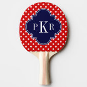 Red White Polka Dot Navy Quarto 3 Monogramm Tischtennis Schläger (Rückseite)