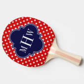 Red White Polka Dot Navy Quarto 3 Monogramm Tischtennis Schläger (Seitenansicht)