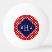 Red White Polka Dot Navy Quarto 3 Monogramm Tischtennisball (Rückseite)