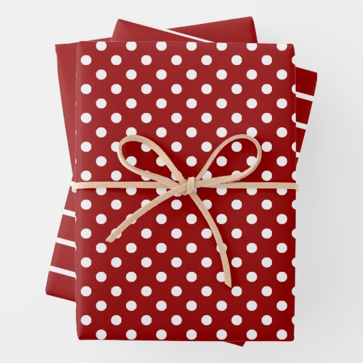 Red White Polka Dot Stropes Geschenkpapier Set (Beispiel)