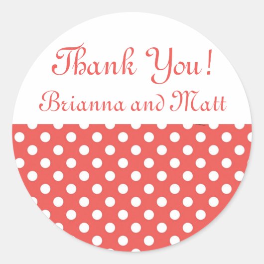 Red & White Polka Dot Vielen Dank für Ihr Hochzeit Runder Aufkleber (Vorderseite)