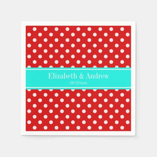 Red White Polka Dots Bright Aqua Name Monogram Serviette (Vorderseite)