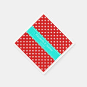 Red White Polka Dots Bright Aqua Name Monogram Serviette (Ecke)