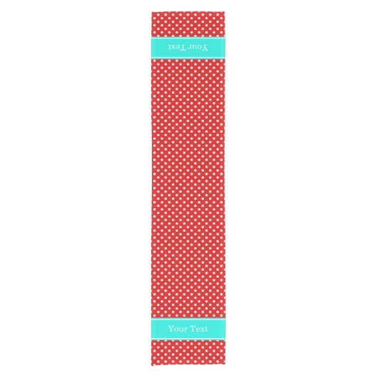 Red White Polka Dots Bright Aqua Ribbon Monogram Kurzer Tischläufer (Vorderseite)
