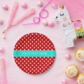 Red White Polka Dots Bright Aqua Ribbon Monogram Pappteller (Party)