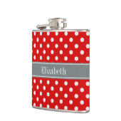 Red White Polka Dots Charcoal Ribbon Monogram Flachmann (Links)