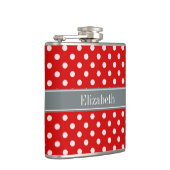 Red White Polka Dots Charcoal Ribbon Monogram Flachmann (Rechts)