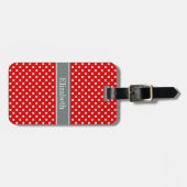 Red White Polka Dots Charcoal Ribbon Monogram Gepäckanhänger (Vorderseite horizontal)