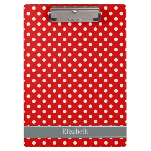 Red White Polka Dots Charcoal Ribbon Monogram Klemmbrett (Vorderseite)