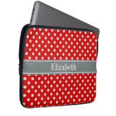 Red White Polka Dots Charcoal Ribbon Monogram Laptopschutzhülle (Vorne Rechts)