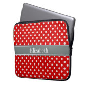 Red White Polka Dots Charcoal Ribbon Monogram Laptopschutzhülle (Vorderseite Links)