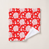 Red White Polka Dots Floral Illustration Design Badhandtuch Set (Waschlappen)