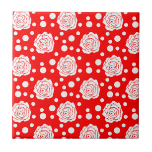 Red White Polka Dots Floral Illustration Design Fliese