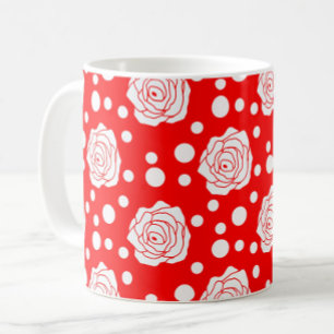 Red White Polka Dots Floral Illustration Design Kaffeetasse