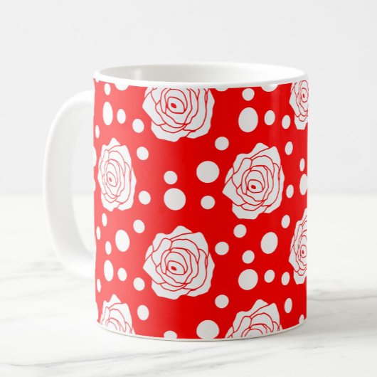 Red White Polka Dots Floral Illustration Design Kaffeetasse
