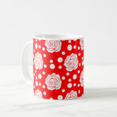 Red White Polka Dots Floral Illustration Design Kaffeetasse (Vorderseite Links)