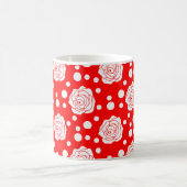 Red White Polka Dots Floral Illustration Design Kaffeetasse (Mittel)