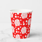 Red White Polka Dots Floral Illustration Design Pappbecher (Rückseite)
