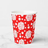 Red White Polka Dots Floral Illustration Design Pappbecher (Links)