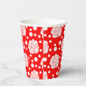 Red White Polka Dots Floral Illustration Design Pappbecher (Rechts)