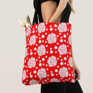 Red White Polka Dots Floral Illustration Design Tasche