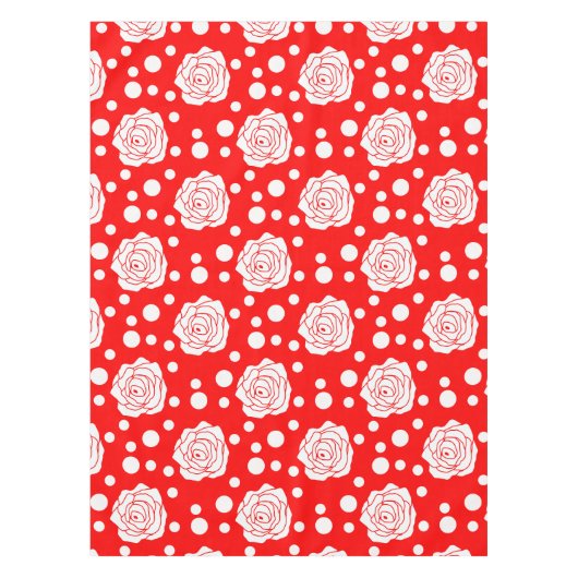 Red White Polka Dots Floral Illustration Design Tischdecke (Vorderseite)