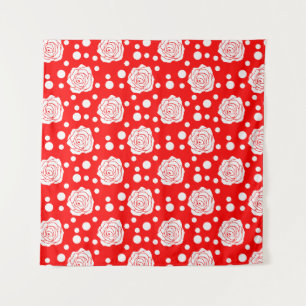 Red White Polka Dots Floral Illustration Design Wandteppich