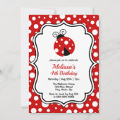 Red White Polka Dots Ladybug Frame Kindergeburtsta Einladung (Vorderseite)