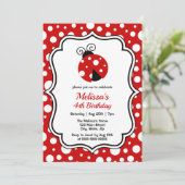 Red White Polka Dots Ladybug Frame Kindergeburtsta Einladung (Stehend Vorderseite)