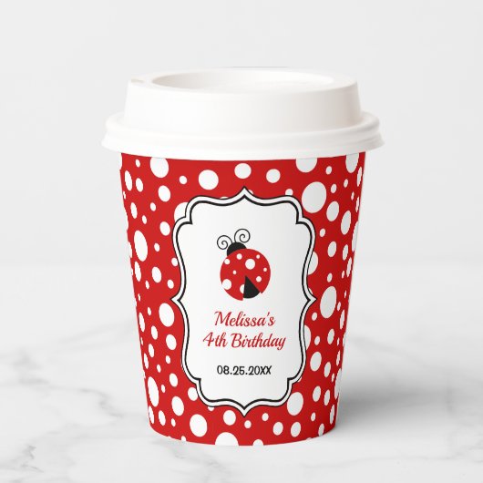 Red White Polka Dots Ladybug Frame Kindergeburtsta Pappbecher (Rückseite)