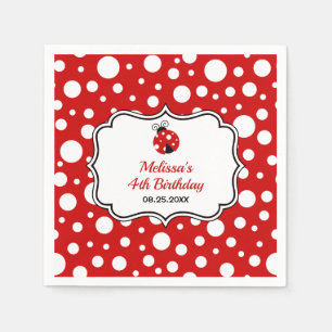 Red White Polka Dots Ladybug Frame Kindergeburtsta Serviette