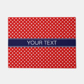Red White Polka Dots Navy Blue Ribbon Monogram Fußmatte (Vorderseite)