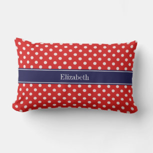 Red White Polka Dots Navy Blue Ribbon Monogram Kissen Für Draußen